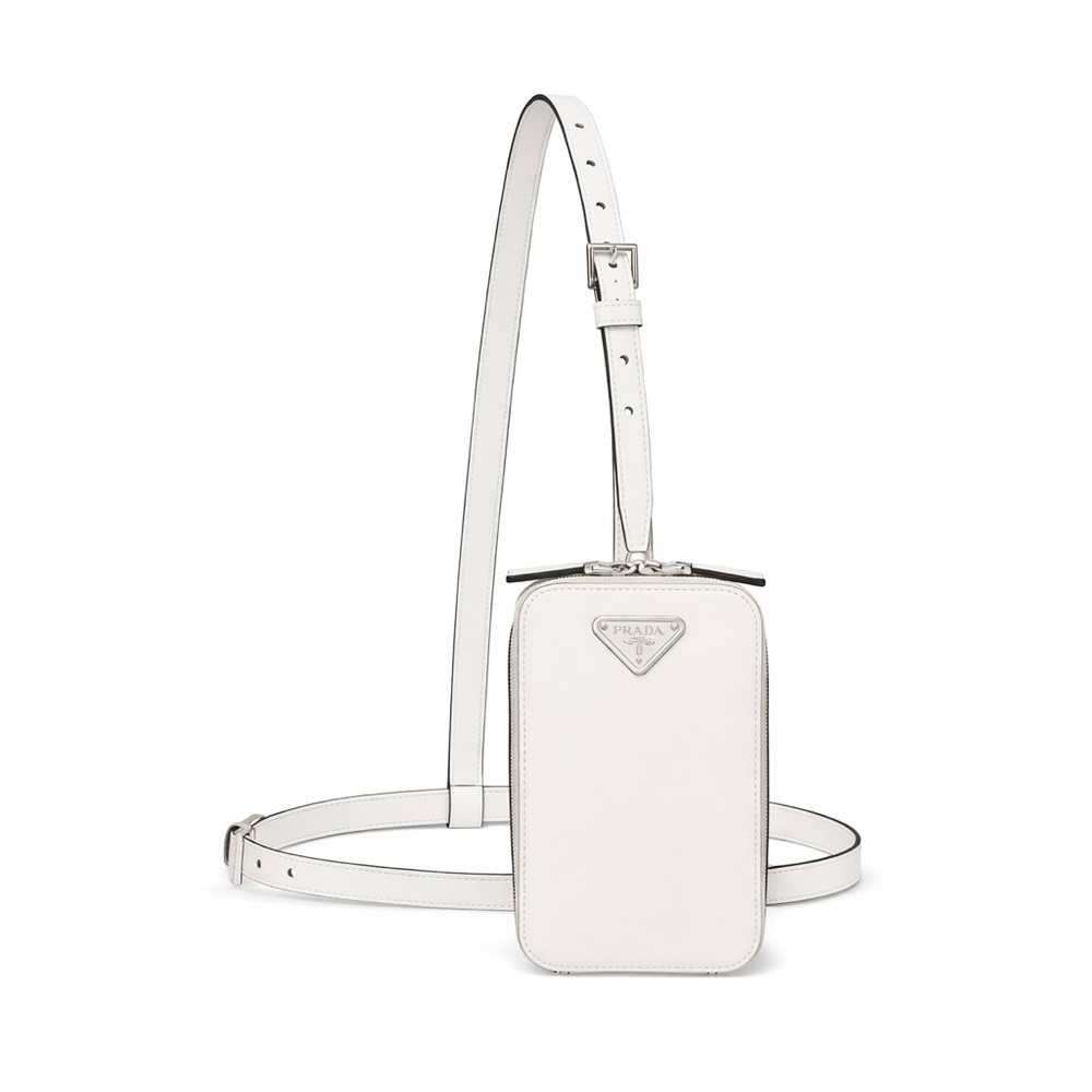 Prada Saffiano Harness Crossbody Pouch in White